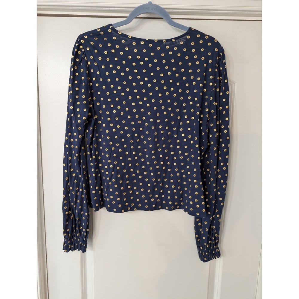 Boden Foil Floral Dot Cotton Cardigan Top V-Neck US 8 navy blue lightweight - Picture 8 of 8